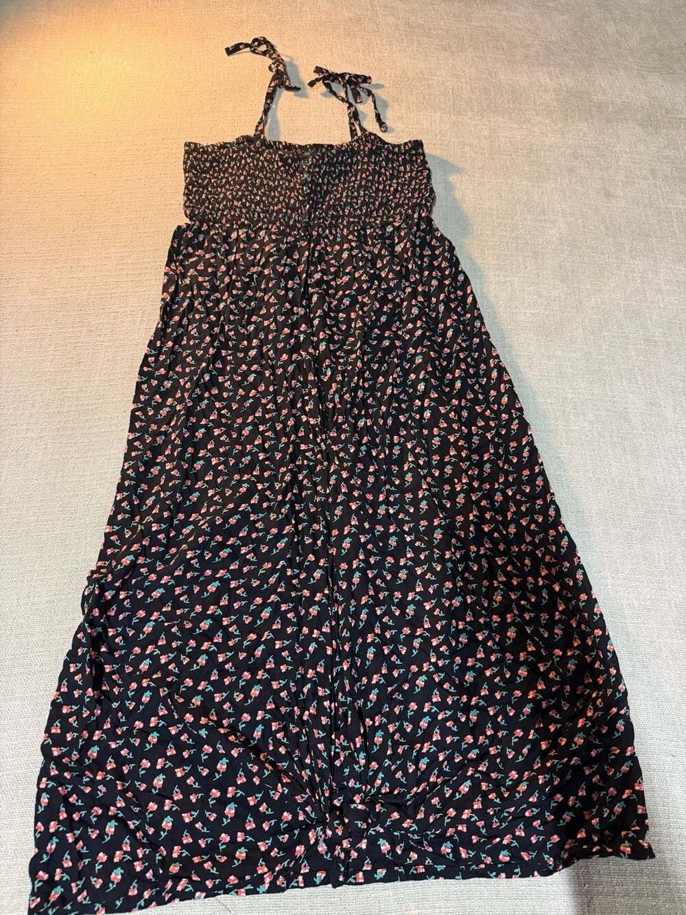Kendall + Kylie Black Floral Smocked Halter Maxi Dress Size L